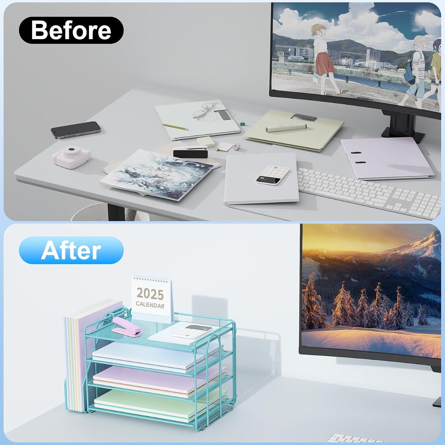 Spacrea Desk Organizers and Accessories, Paper Organizer for Desk with File organizer, Desk Accessories & Workspace