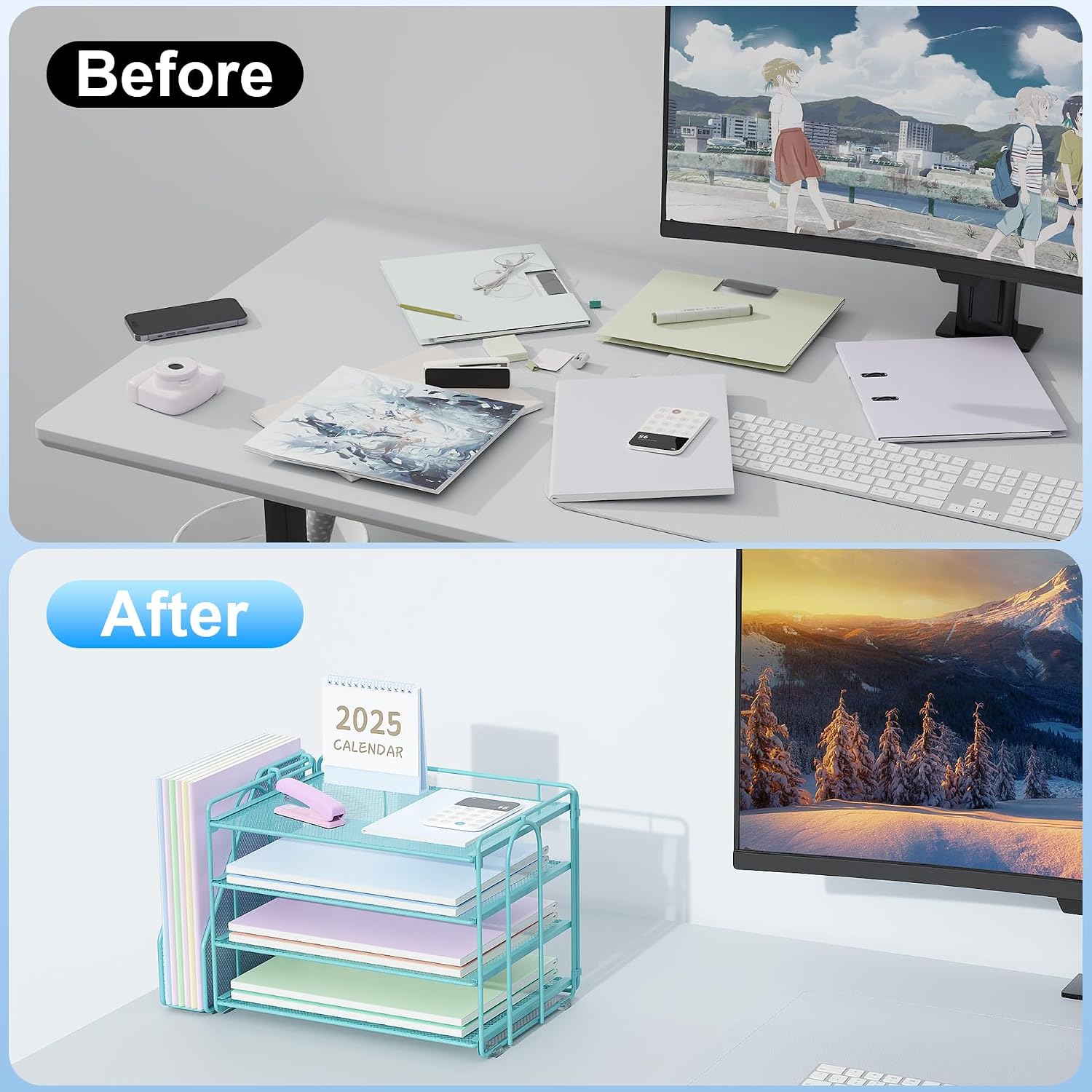 Spacrea Desk Organizers and Accessories, Paper Organizer for Desk with File organizer, Desk Accessories & Workspace