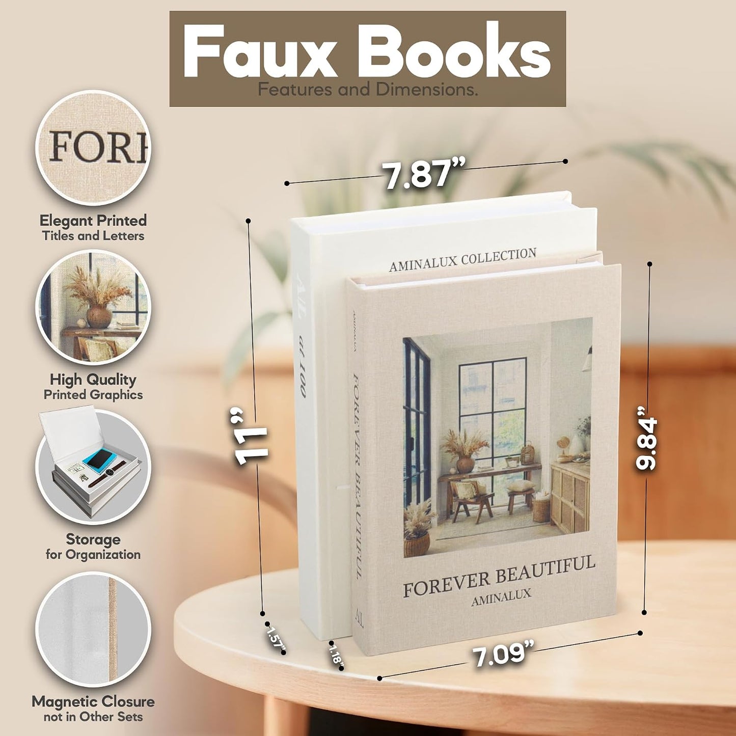 Faux Linen Book Boxes / Beige/sand / Set of 2
