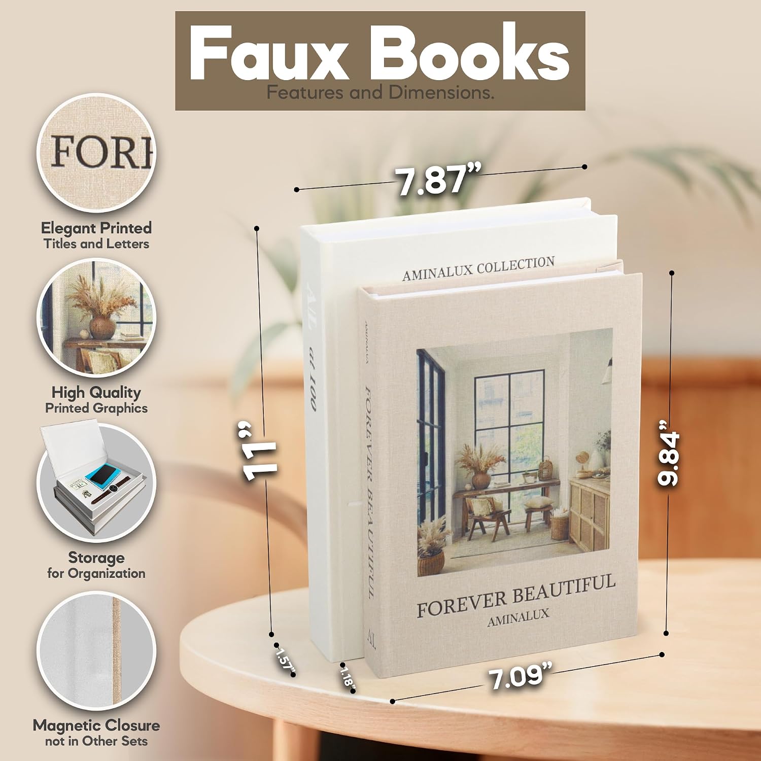 Faux Linen Book Boxes / Beige/sand / Set of 2