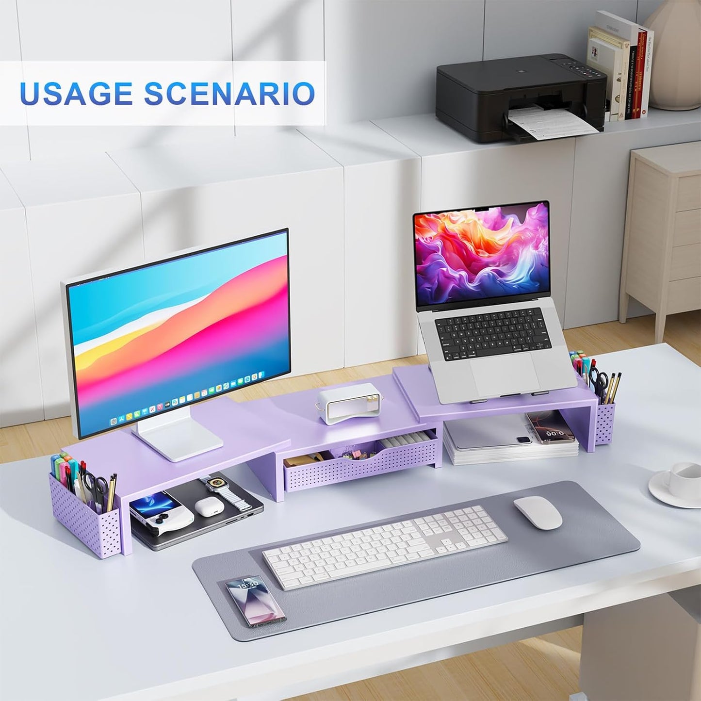 gianotter Dual Monitor Stand Riser With Drawer and 2 Pen Holders | Computer Monitor Stand Desk Organizer and