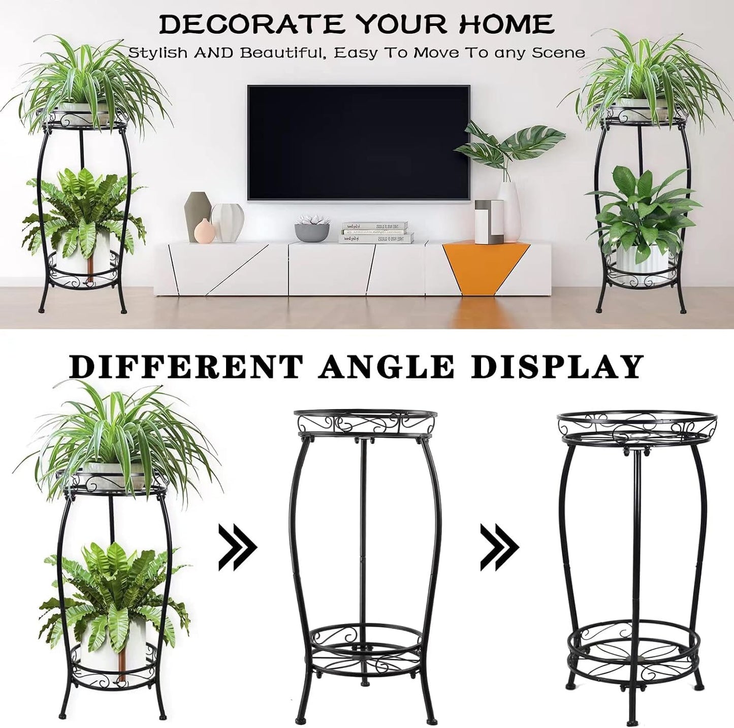 MOCORY Plant Stand Indoor Outdoor, 2 Tier 27.1" Tall Metal, Black | Sturdy Rustproof Plant Shelf with Stable 3-Leg