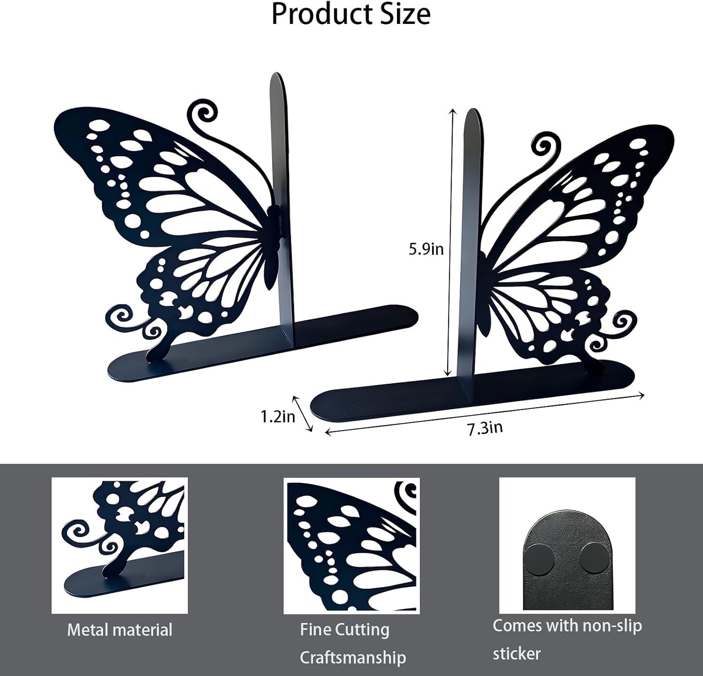 Metal Bookends Book Ends / Butterfly