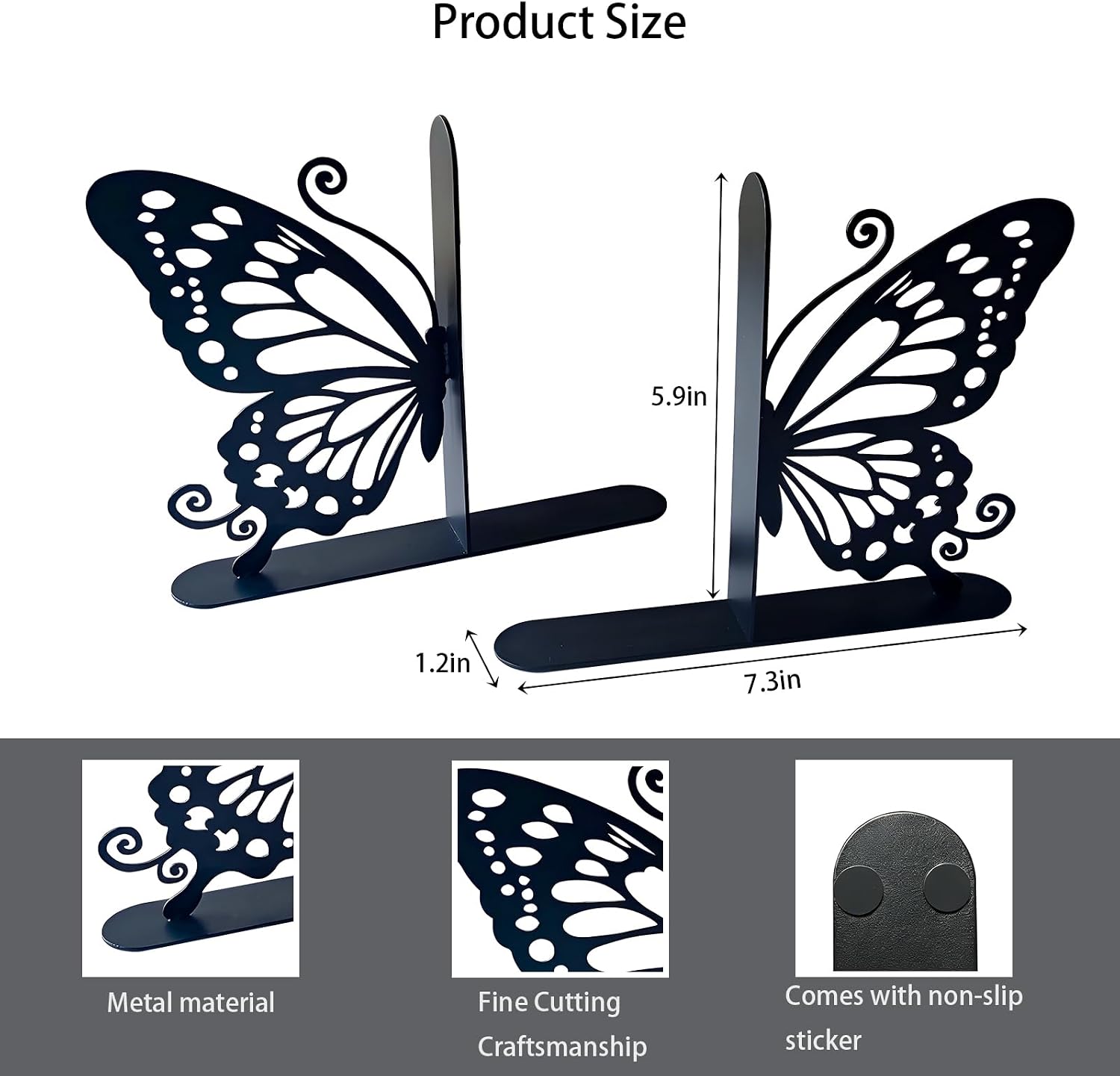 Metal Bookends Book Ends / Butterfly