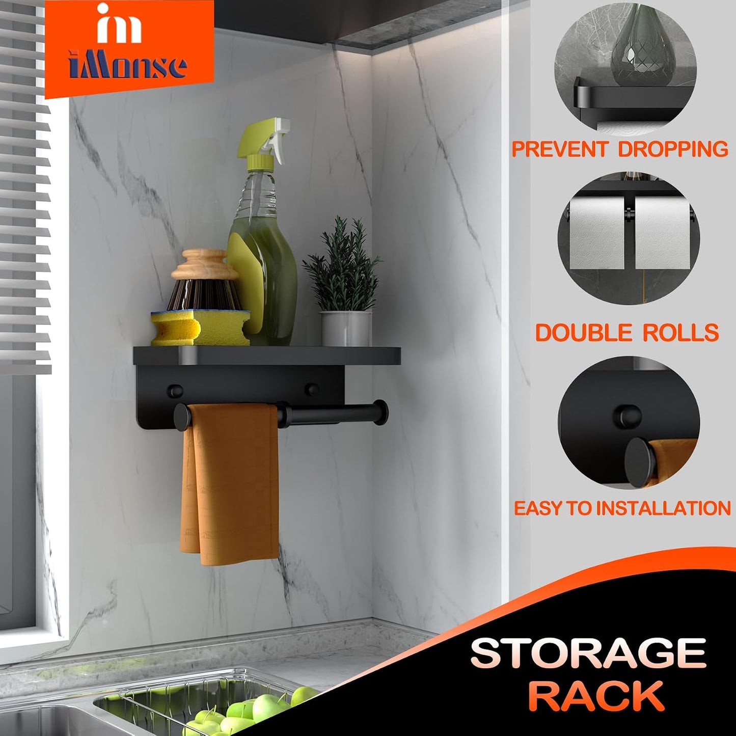 Double Toilet Paper Holder with Shelf, Commercial Toilet Paper Towel Holder Wall Mount, Tissue Roll Holder for Bathroom