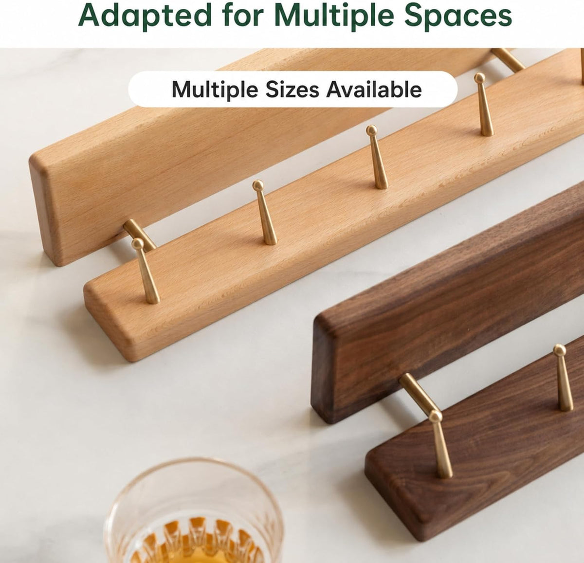 Walnut Wall Hooks with Shelf, Coat Rack Wall Mount, Entryway Hanging Shelf with 7 Brass Hooks for Hats, Clothes