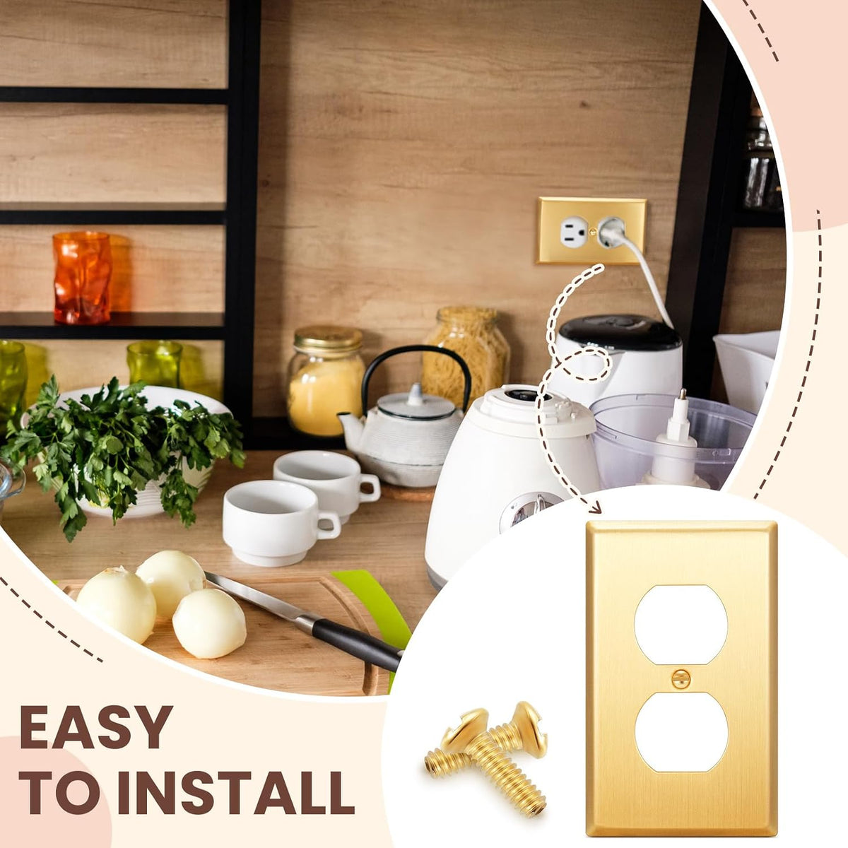 Zonon 16 Pack Gold Outlet Covers 4.50" x 2.76" Duplex Outlet Cover Brass Metal Brushed Decorative Gold Receptacle Wall