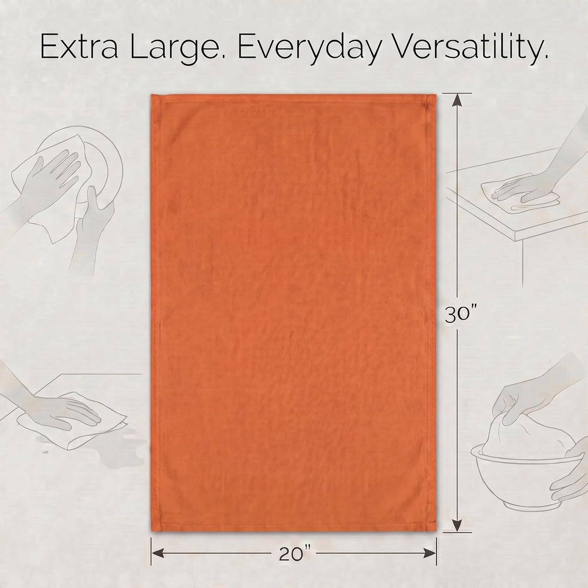 Urban Villa Kitchen Towels Cotton Dish Towels 20”x30” (Set of 6) Orange