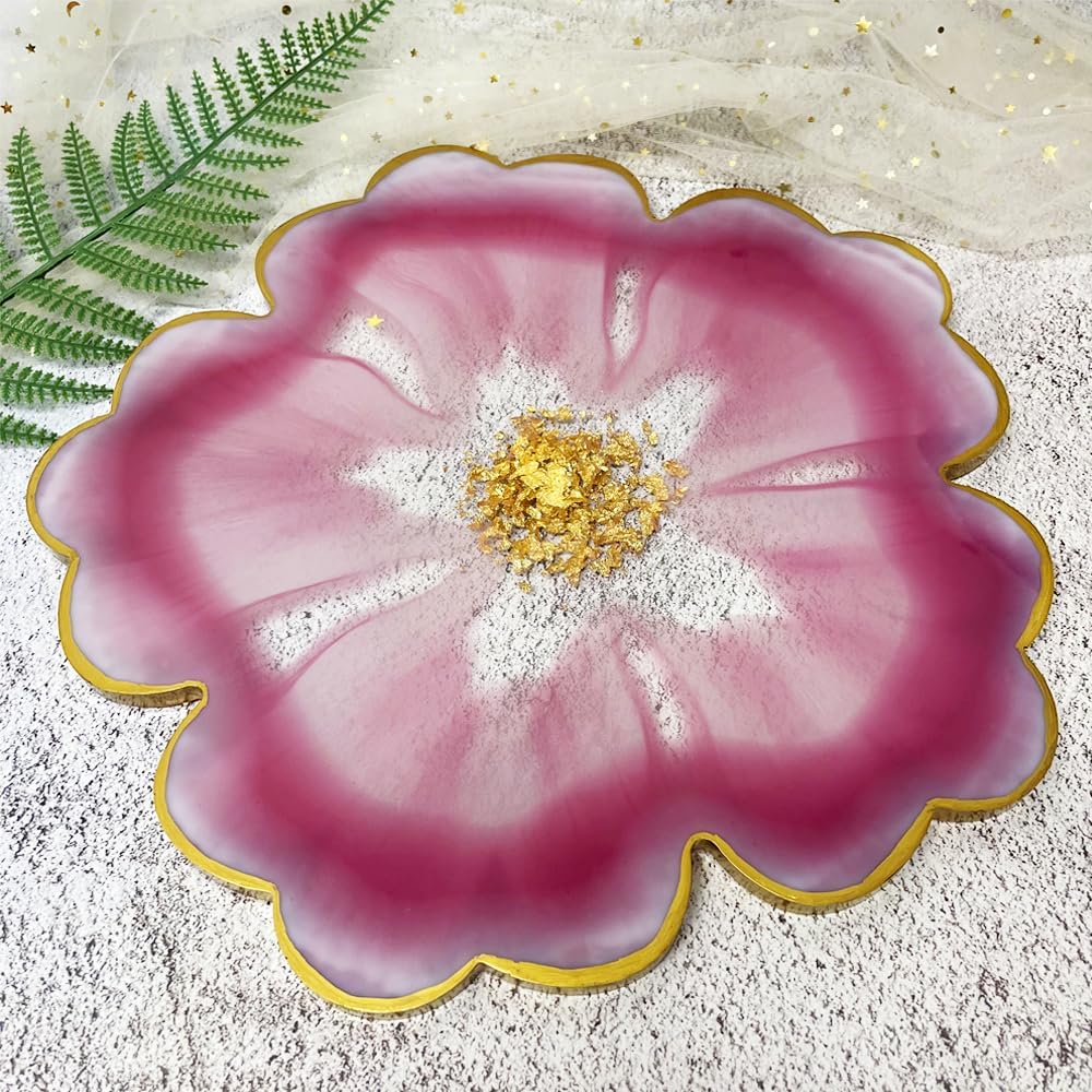 13'' Large Floral Tray Mold + 4'' Flower Geode Coaster Silicone Molds No Designs / White / Set of 5
