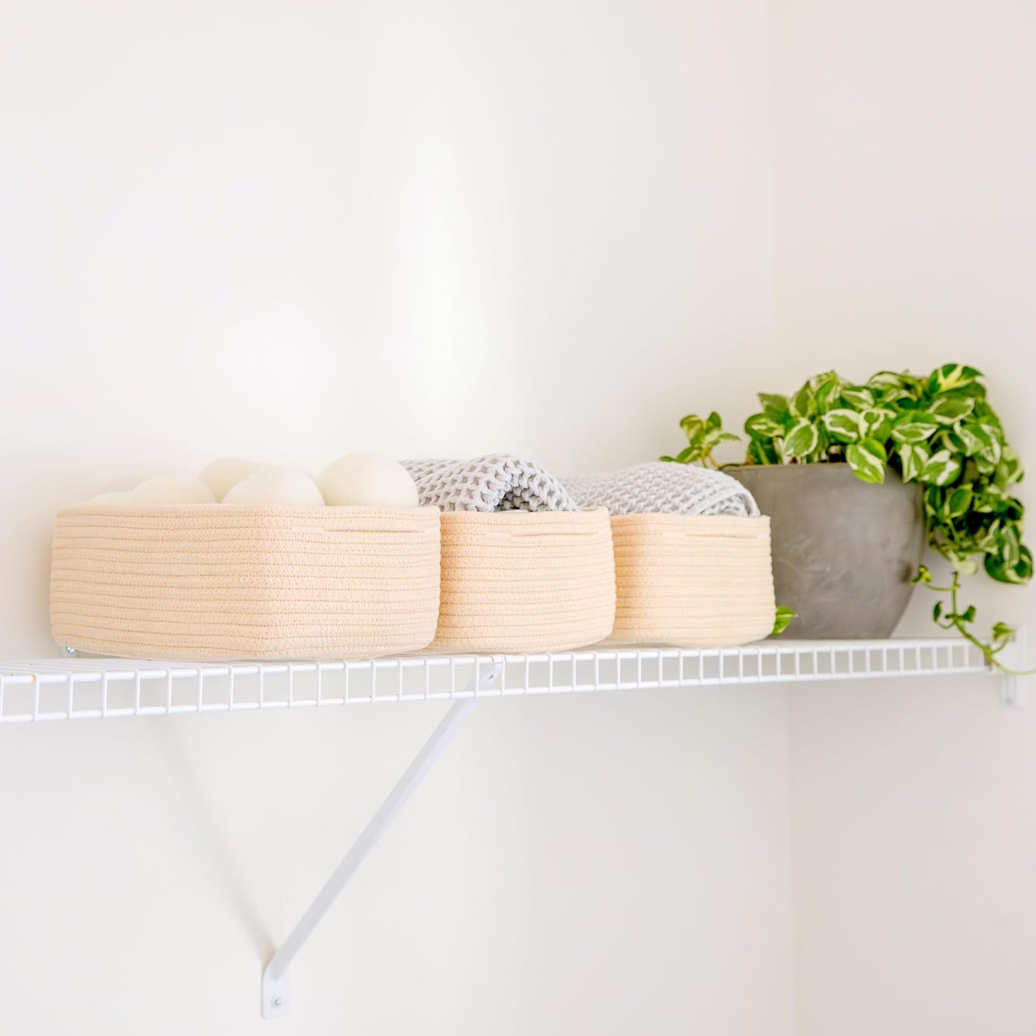 Cotton Rope Woven Small Baskets for Organizing / Beige / 11.8 x 8 x 4.5 / Set of 3