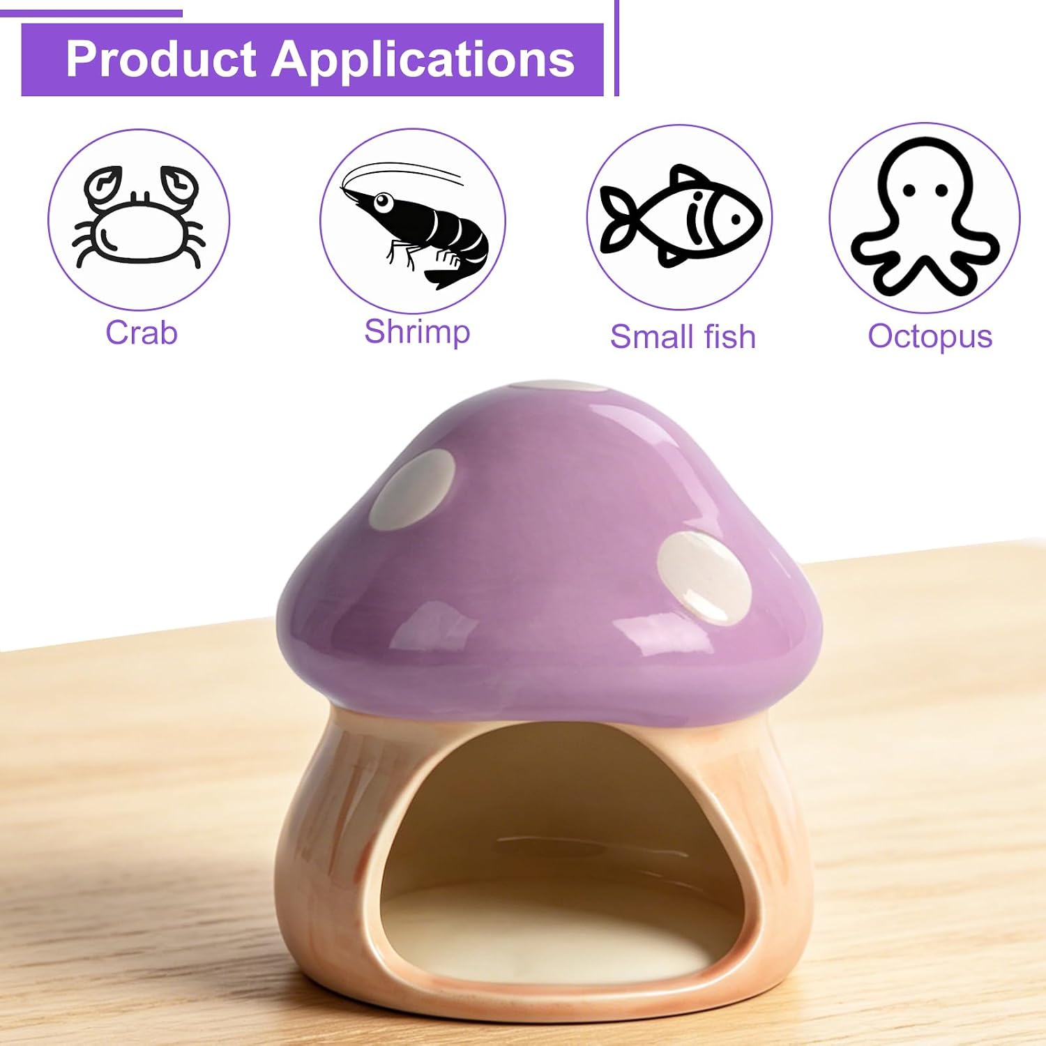 Ceramic Betta Fish Tank Accessories Decor Mushroom House Aquarium Decoration Hideout Cave / Purple