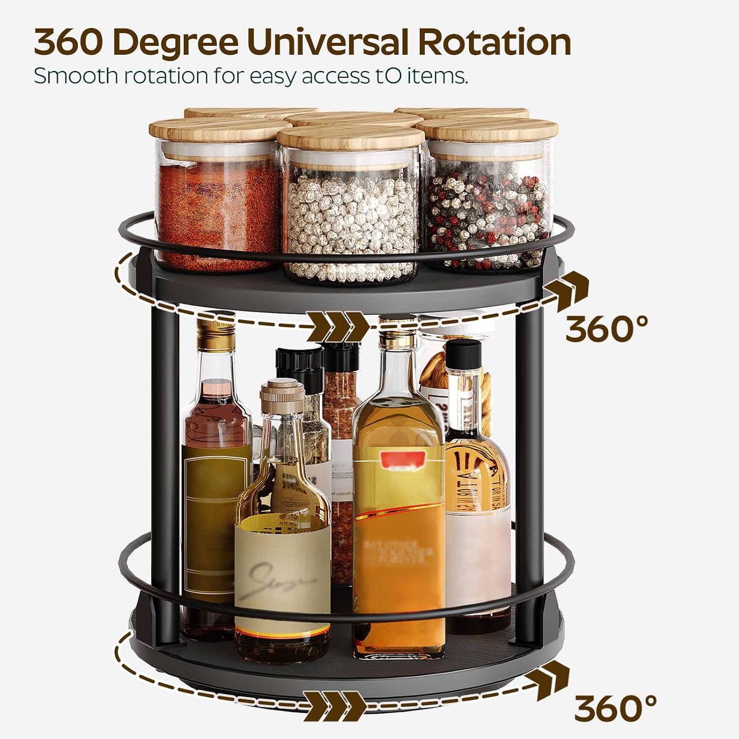 Lazy Susan Organizer, Rotating Spice Rack, 2 Tier Spice Turntable Organizer, Industrial Turntable Spice Holder, for
