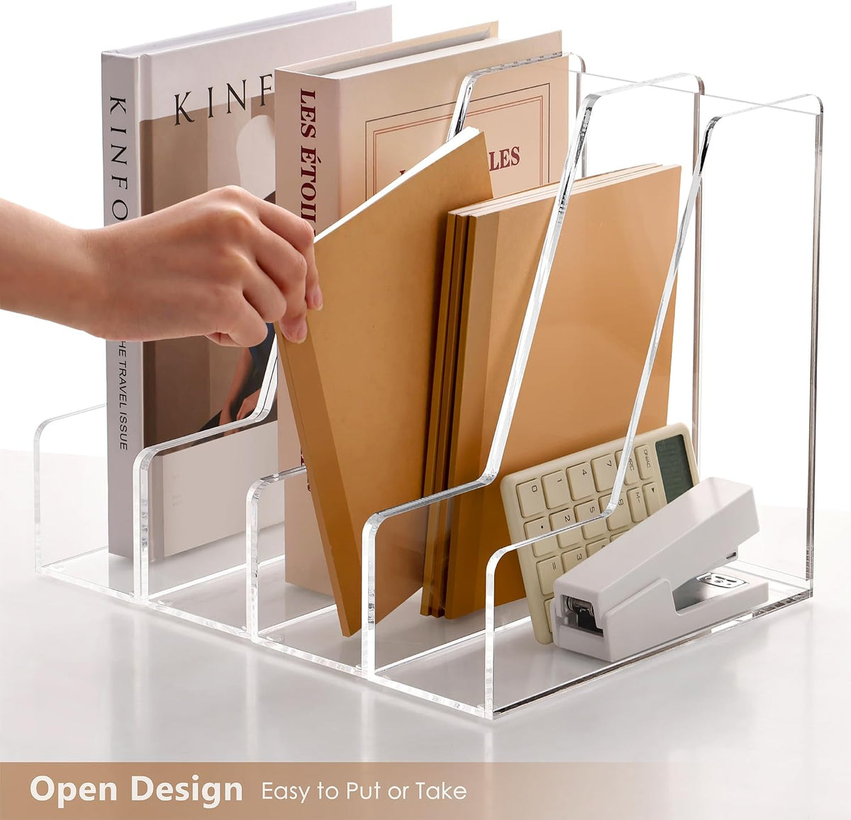 SANRUI 4 Pack Vertical File Holder, Acrylic Desk Organizer Magazine File Sorter for Magazines, Binders, Notebooks