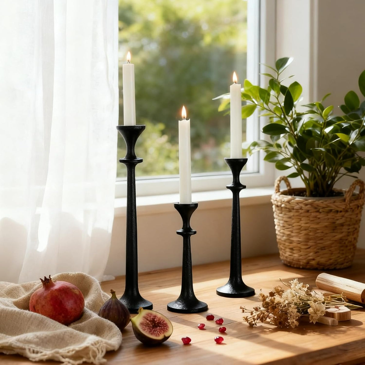 Black Taper Candle Holders Set of 3 Heavy Cast Iron Black Candlestick Holder for Table Centerpiece Modern Decorative