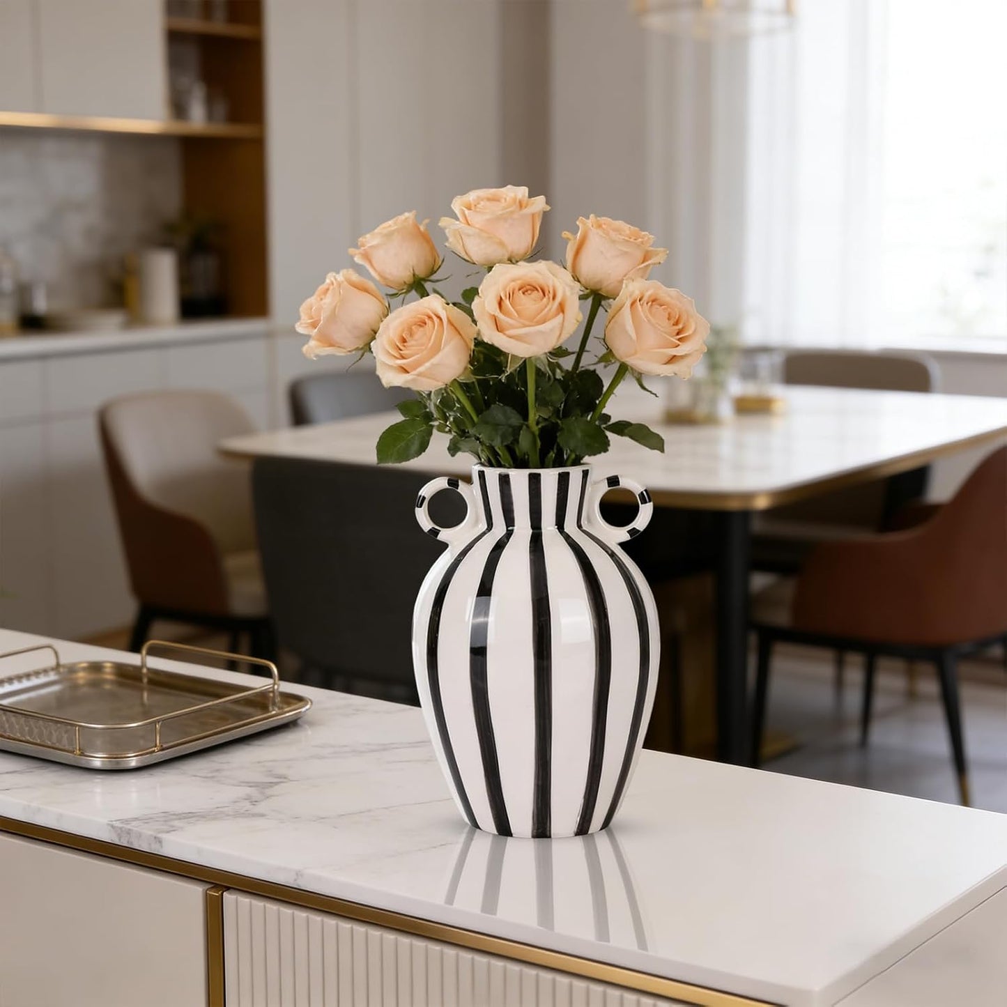 Black and White Ceramic Vase / Black White