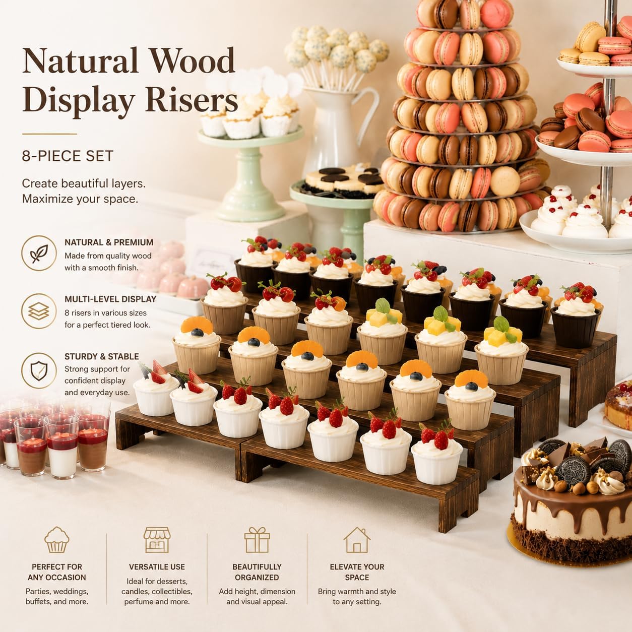 Yikaroeli Large Wood Display Risers Wooden Cupcake Stand Cake Stands Dessert Food Buffet Display Stand for Vendor