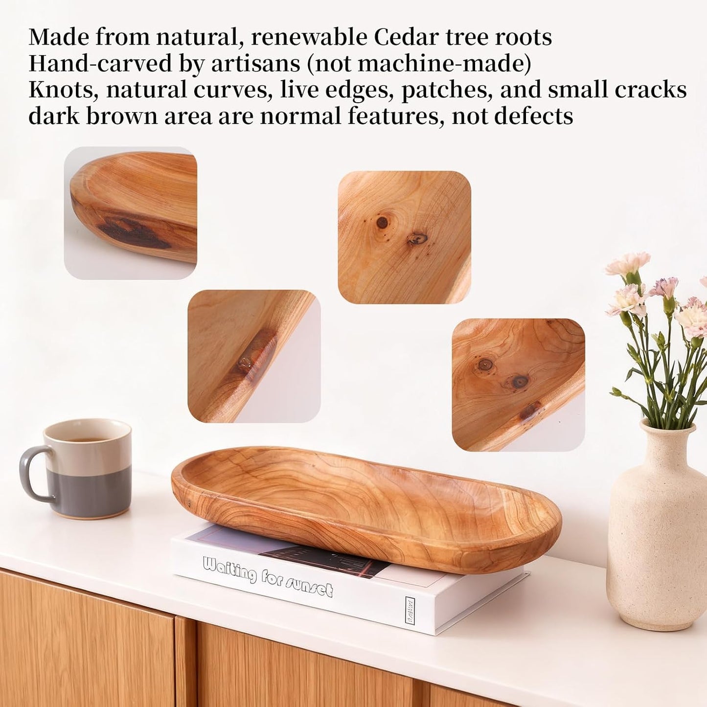 14.17" Decorative Tray Wooden Middle Fruit Bowl For Decor Oval Rustic Wooden Candle Holder Key Candy