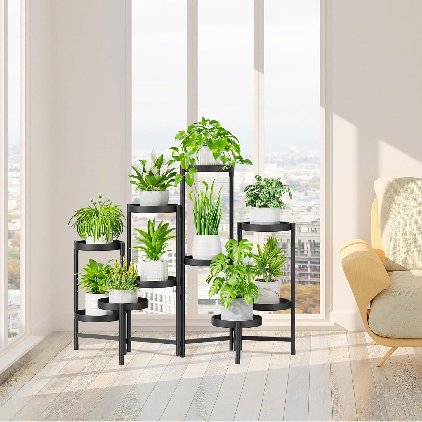 iDavosic.ly Plant Stand Indoor Outdoor, 10 Tier Metal Corner Shelf, Black | Tiered Flower Display Holder, Folding Multi