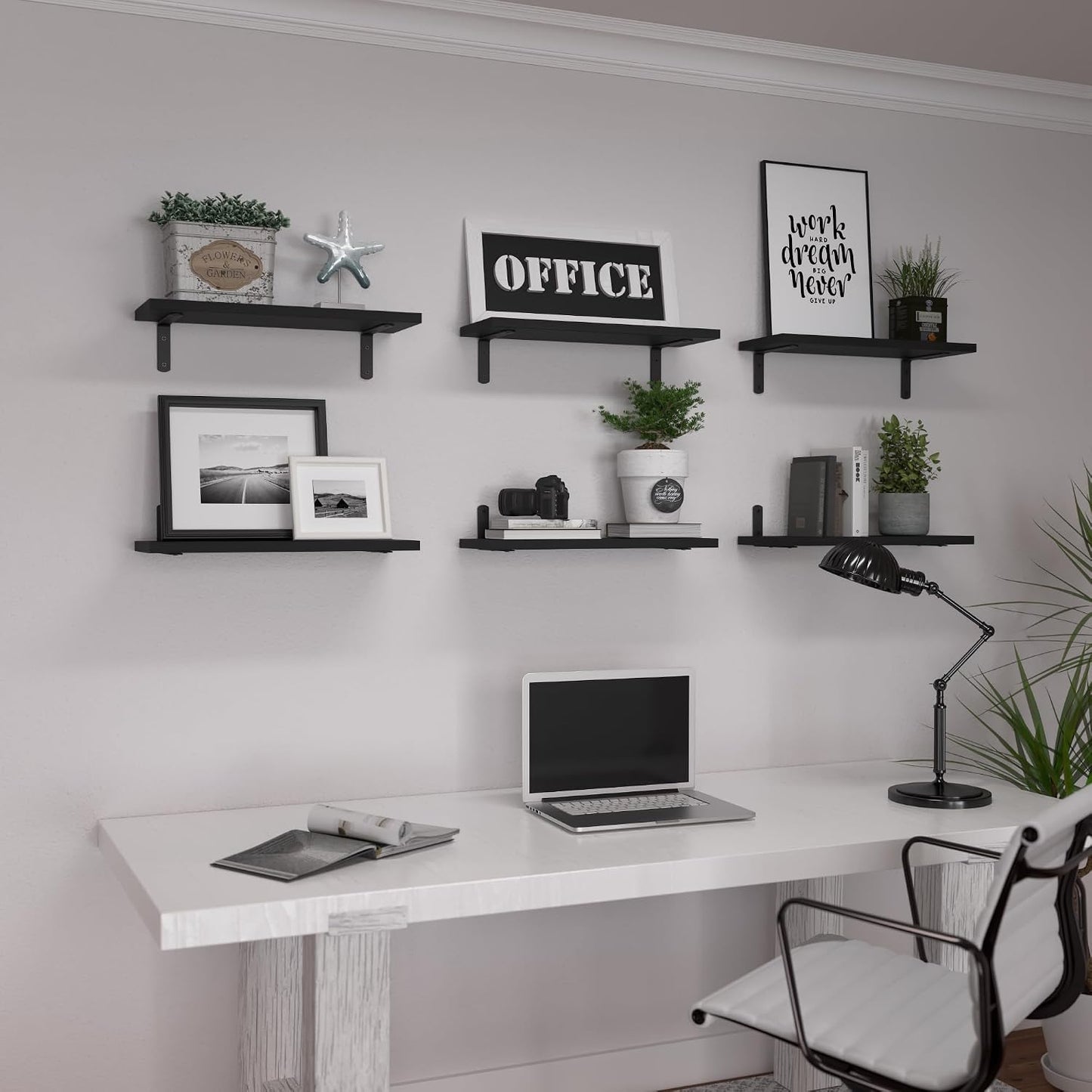 Wood Floating Shelves / 16.5 Inch / Black / Set of 6