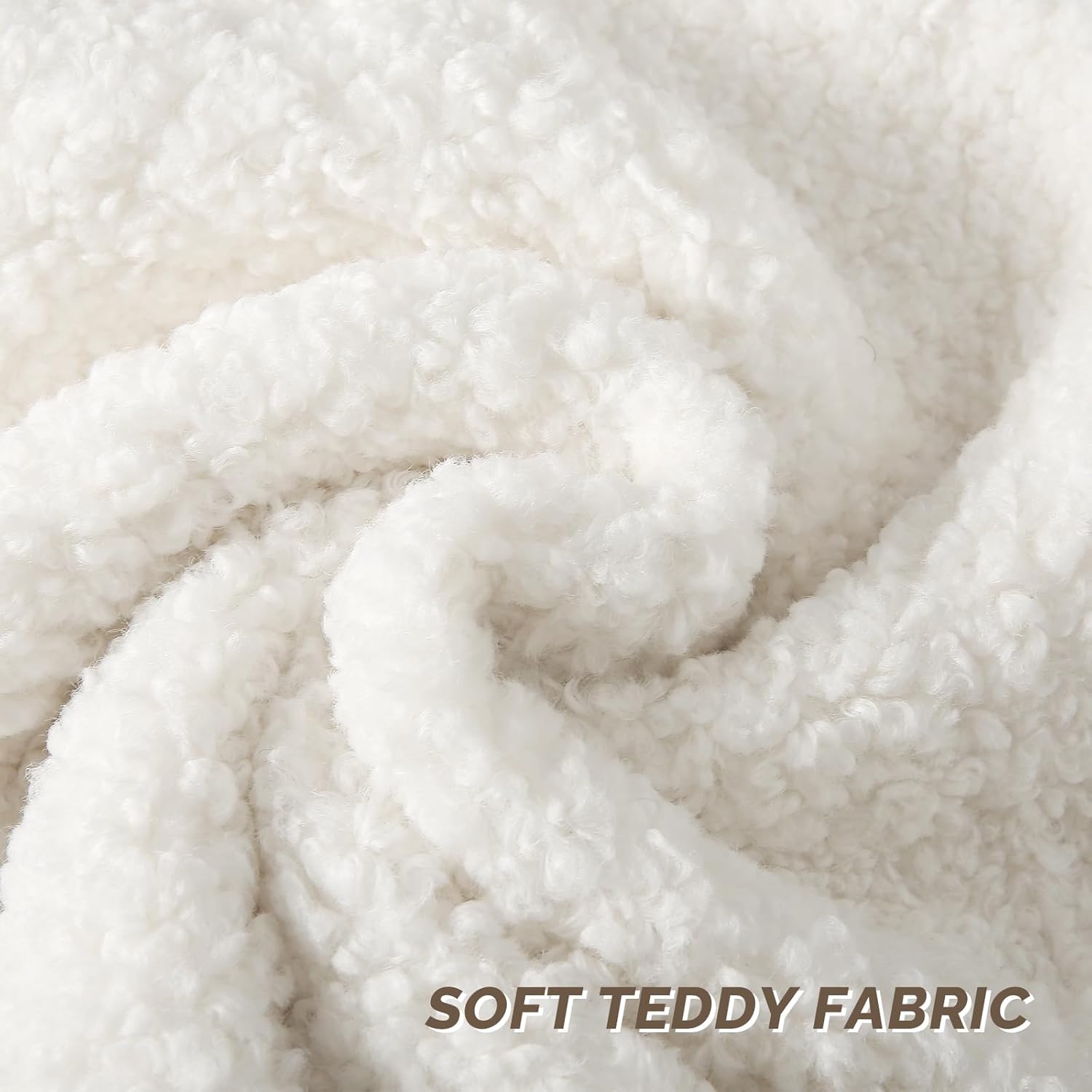 Furry Faux Fur Teddy Boucle Textured Cushion Covers / Cream White / 18 x 18 / Set of 2