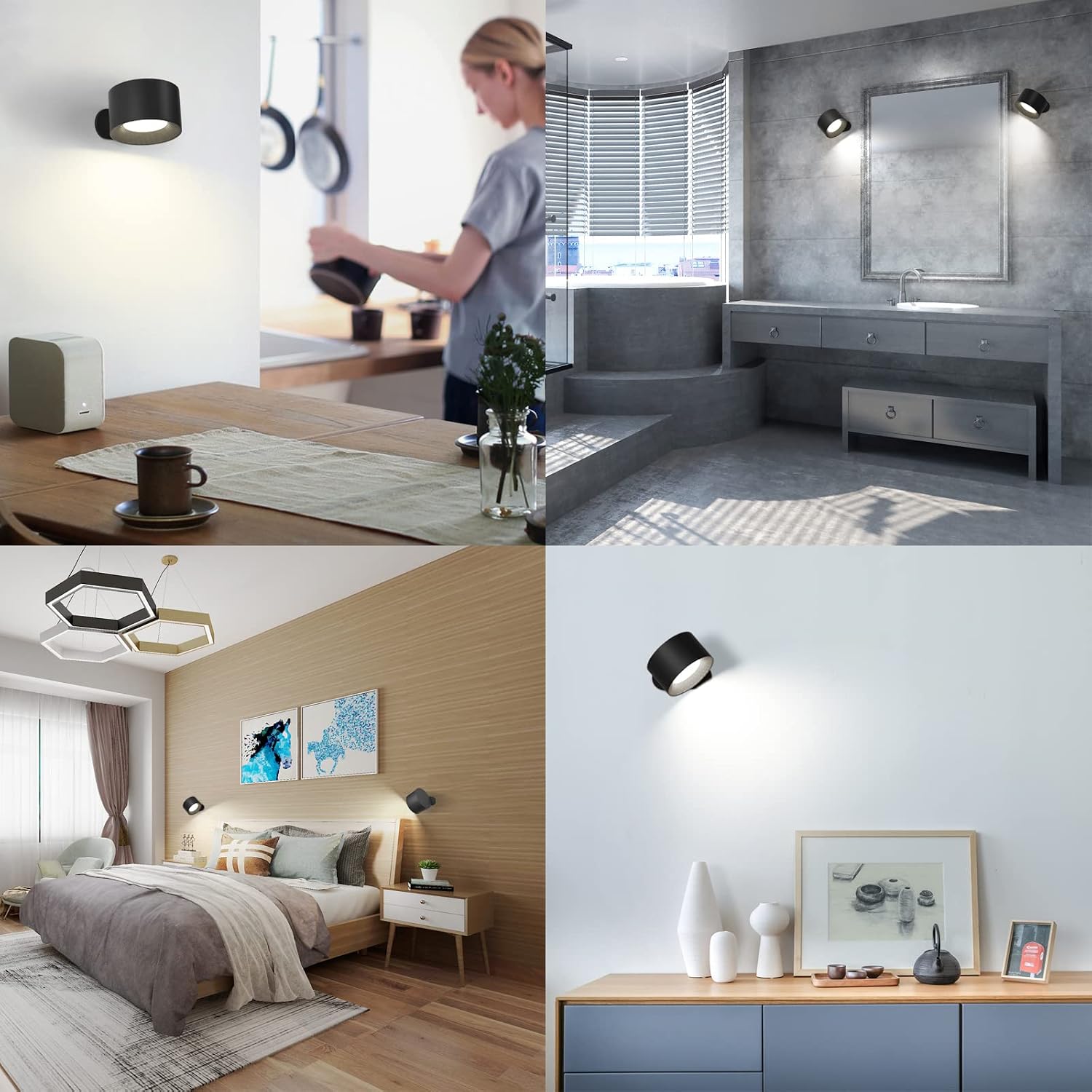 AKSDA Battery Operated Wall Sconce, LED Reading Light, 360-Degree Rotation Magnetic Mounting Rechargeable Cordless Wall