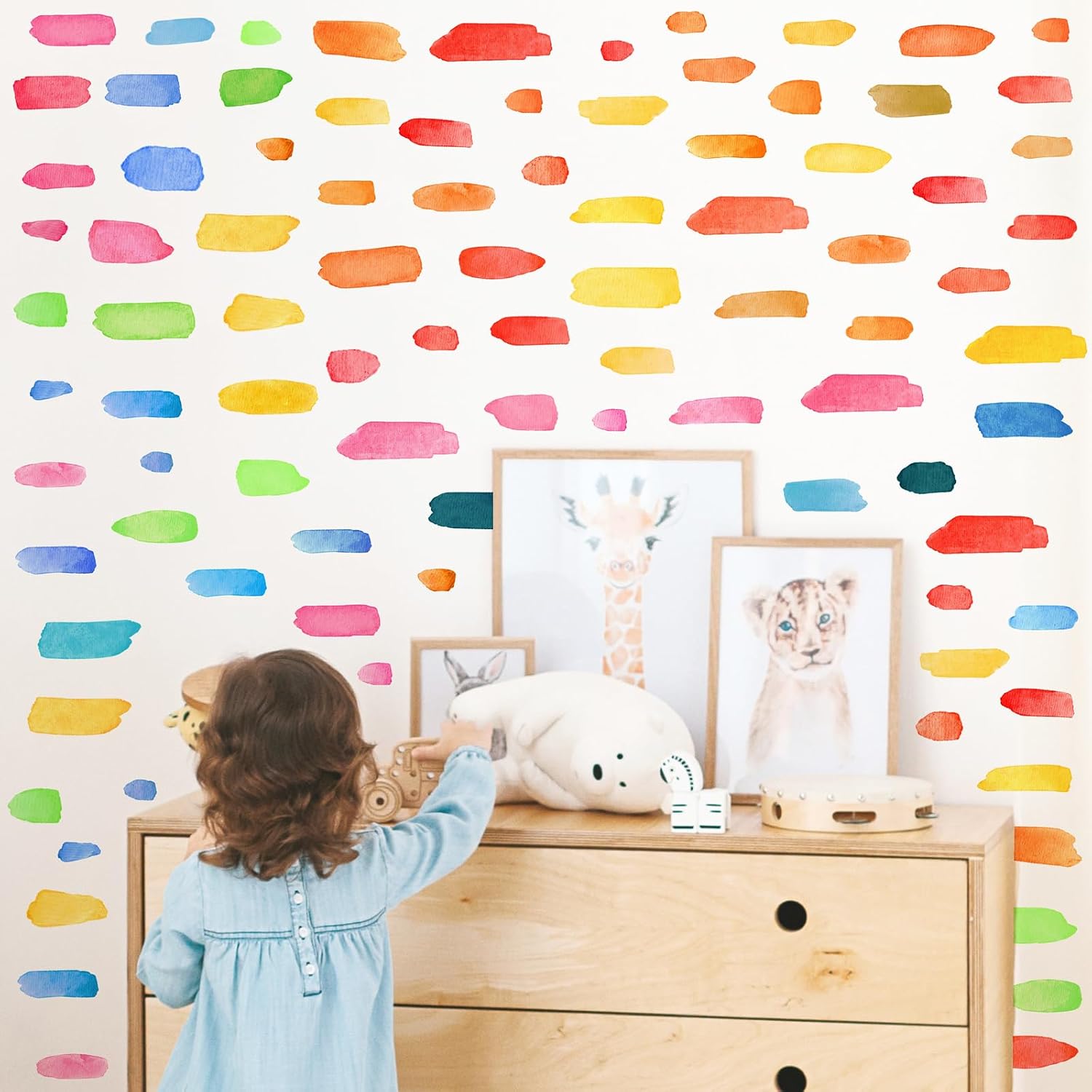 Line Wall Stickers Watercolor Wall Decals Peel and Stick Multi Color Abstract Stripes / Colorful