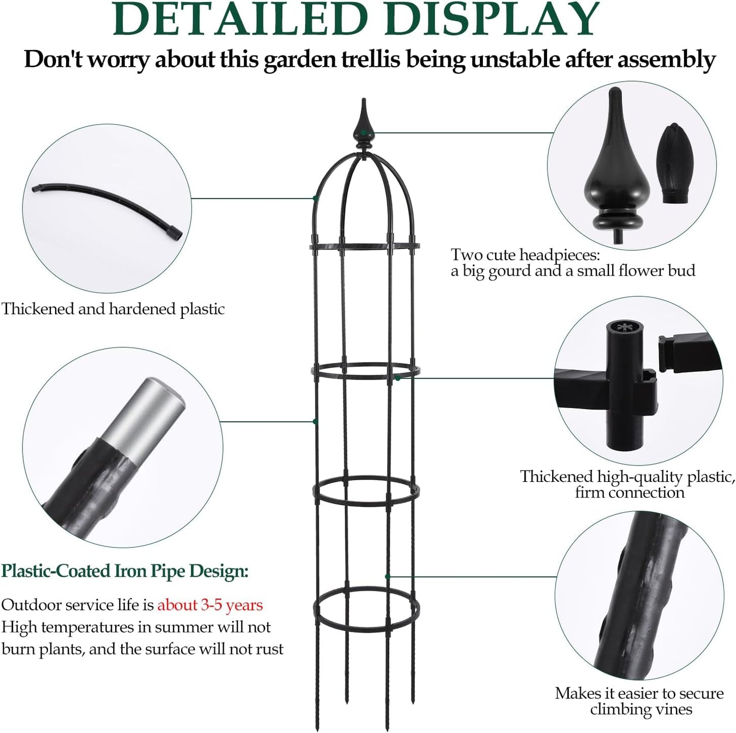 WellSign 2Pack 6.6ft Obelisk Trellis for Climbing Plants Outdoor Indoor | Garden Tower Trellis for Potted Plants with