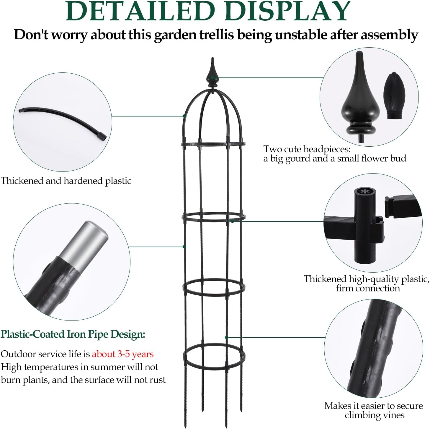WellSign 2Pack 6.6ft Obelisk Trellis for Climbing Plants Outdoor Indoor | Garden Tower Trellis for Potted Plants with