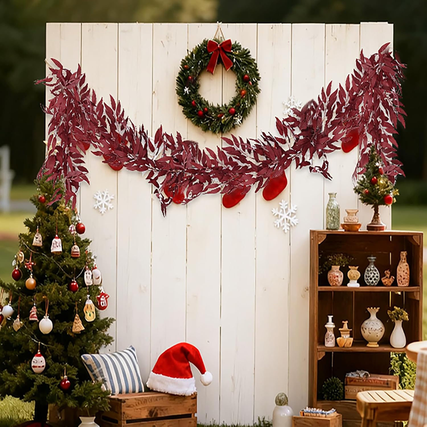 Artificial Hanging Willow Leaves Vine Twigs Fake Silk / Willow Vines Burgundy / 5.7 Inch / Set of 2