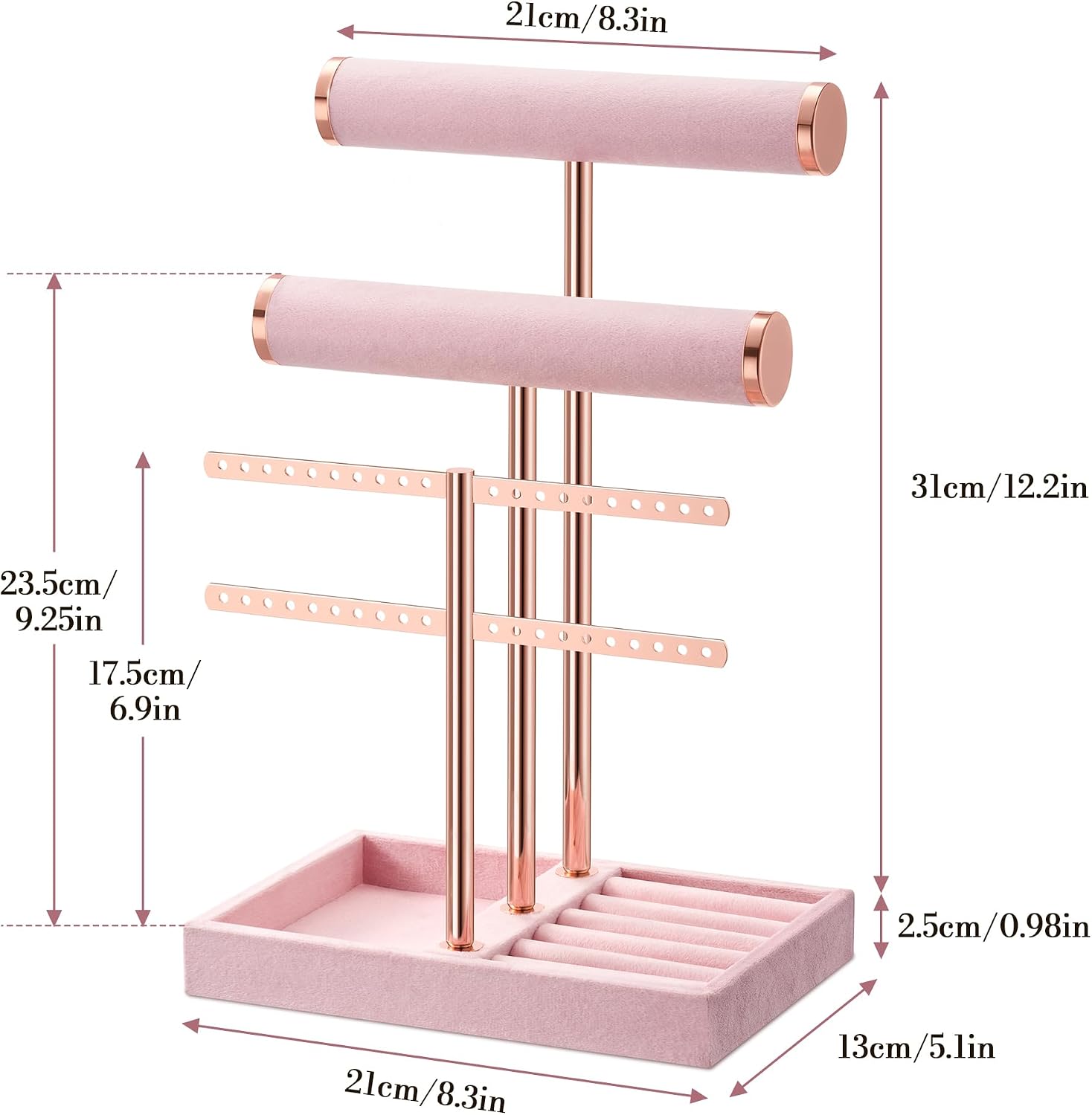 Detachable T Bar Velvet Bracelet Holder / Pink / Standard