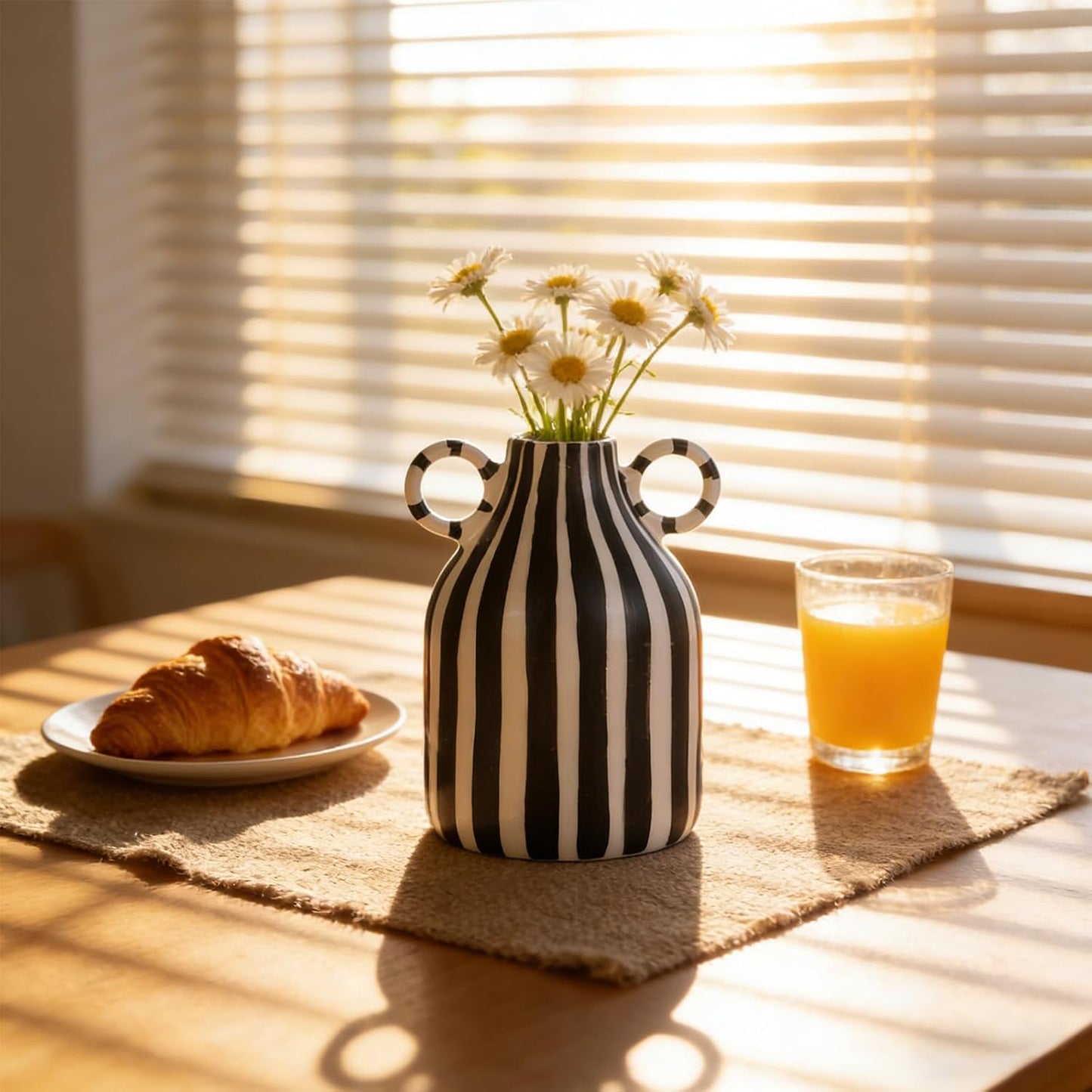 Minimalist Funky Boho Home Accent Vase / Black White