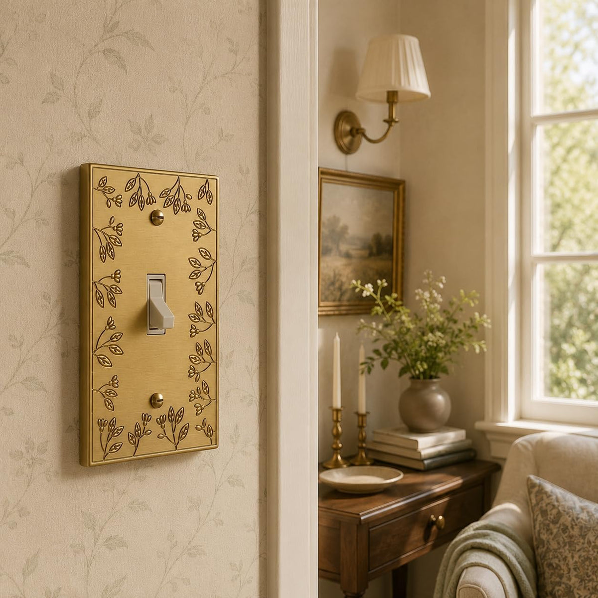 Rio Salto Gold Decorative Toggle Light Switch Cover Plate Flip Switch Wall Plates Flower Design Premium Metal — Floral