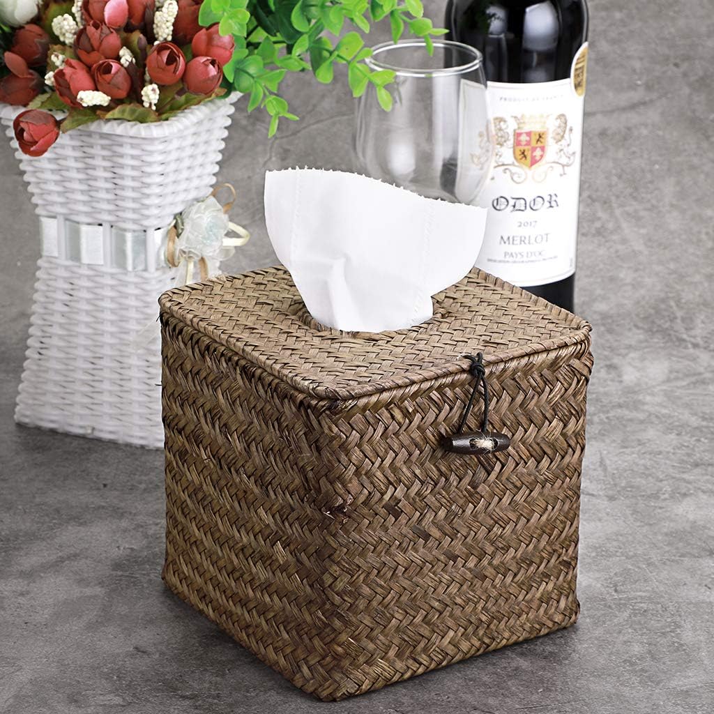 Woven Tissue Box Holder Rustic Cube Tissue Cover / Coffee / Seagrass