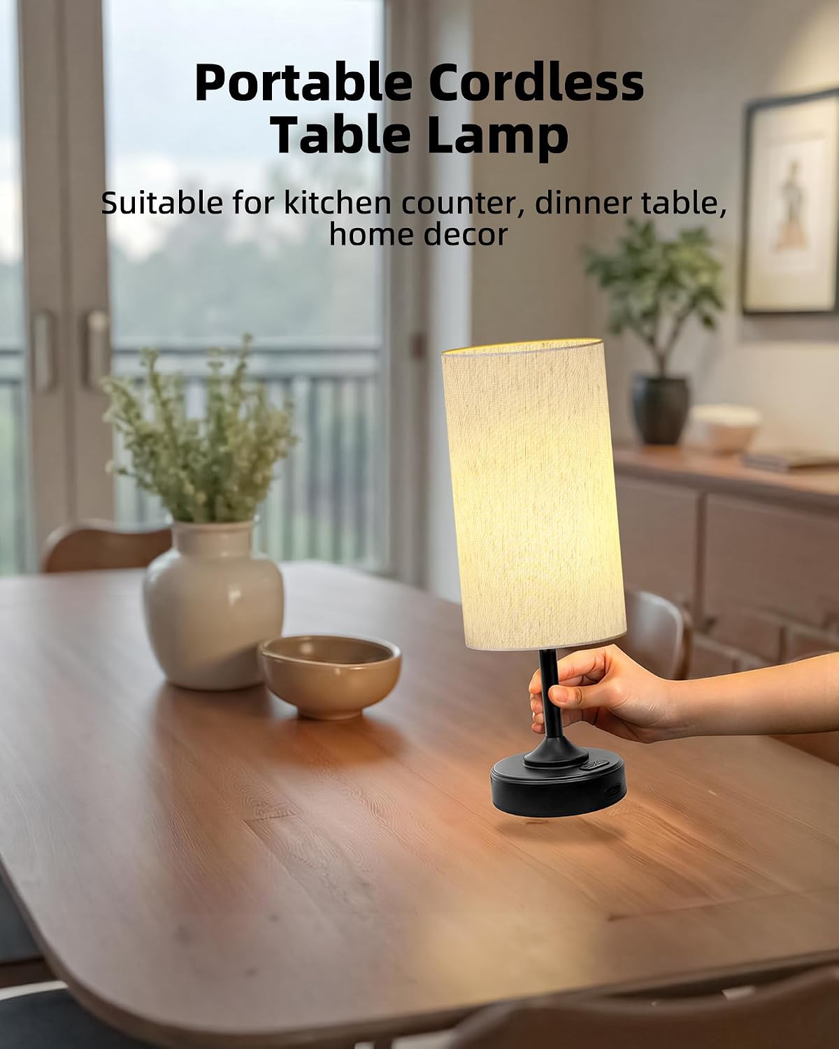 Battery Operated Lamp, Dimmable, Ambient Light, 2700K, Timer, Touch Control, Portable, LED, Wireless, Rechargeable