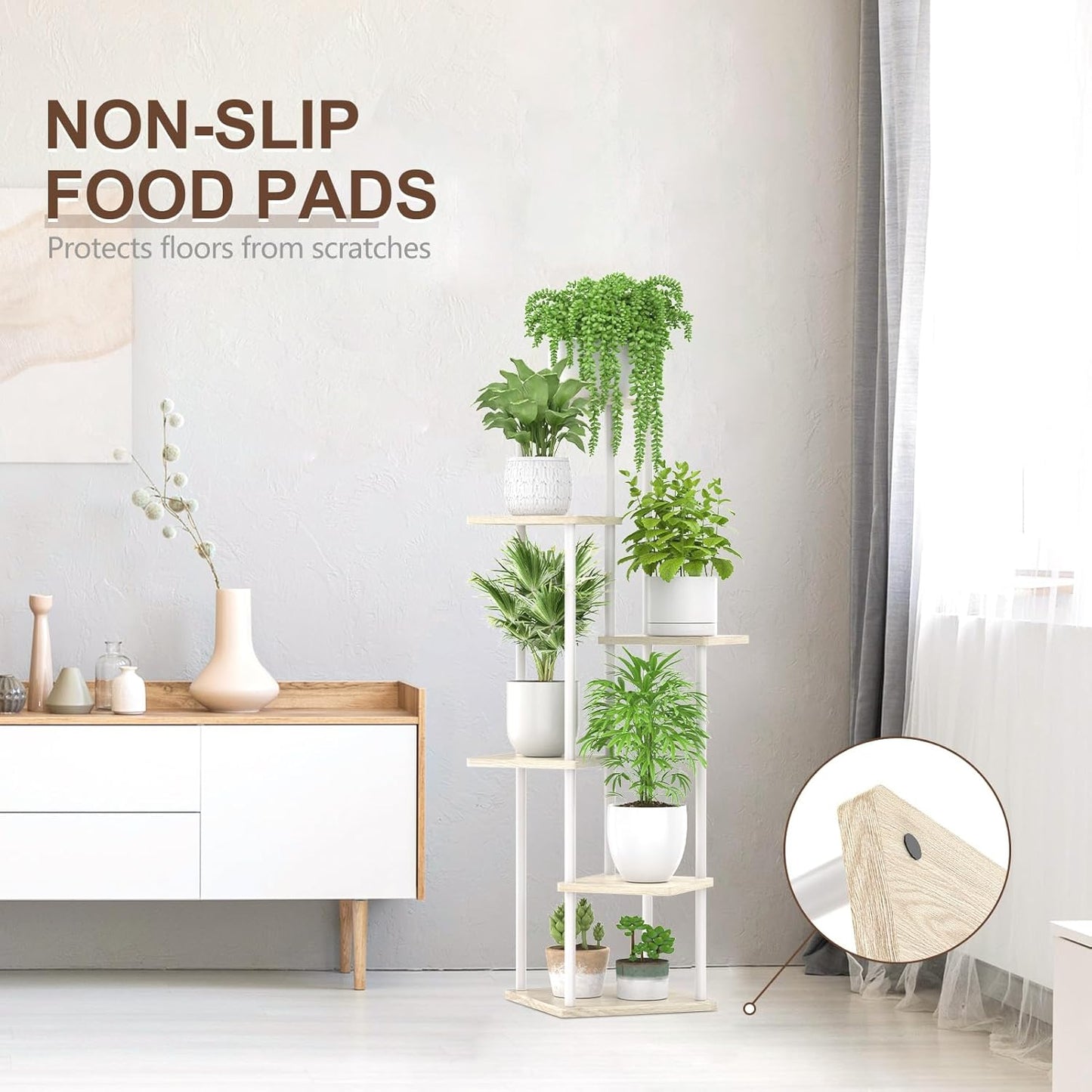 Oppro 6 Tier Tall Plant Stand Indoor, Large Metal Wood Muti Level Vertical Planter Shelf Orchid Holder for Narrow