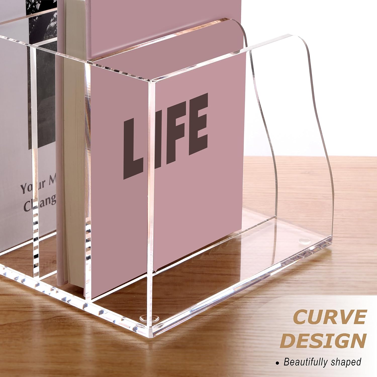 SANRUI Acrylic Magazine File Holder, 6 Vertical Compartments Desk Document Sorter Organizer, Clear Folder Rack Binder