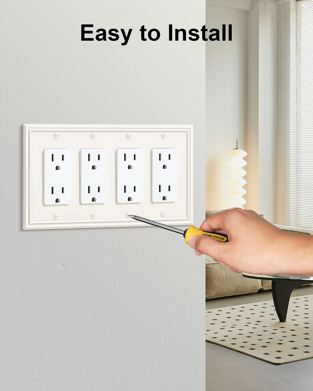 2-Pack Zinc Alloy Quad Decorator Outlet Cover Plate, Solid Wall Plates | Decorative Switch Plates and Outlet Covers, 4