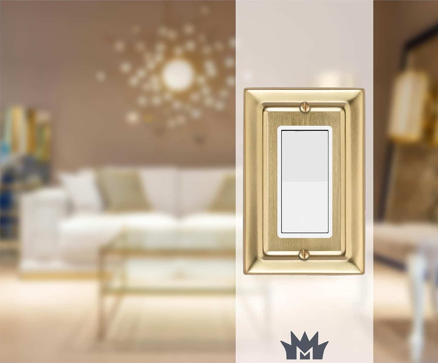 Monarch Abode Rocker Light Switch Cover Plate – 1-Gang Brushed Gold Decorator Wall Plates, Architectural Decorative