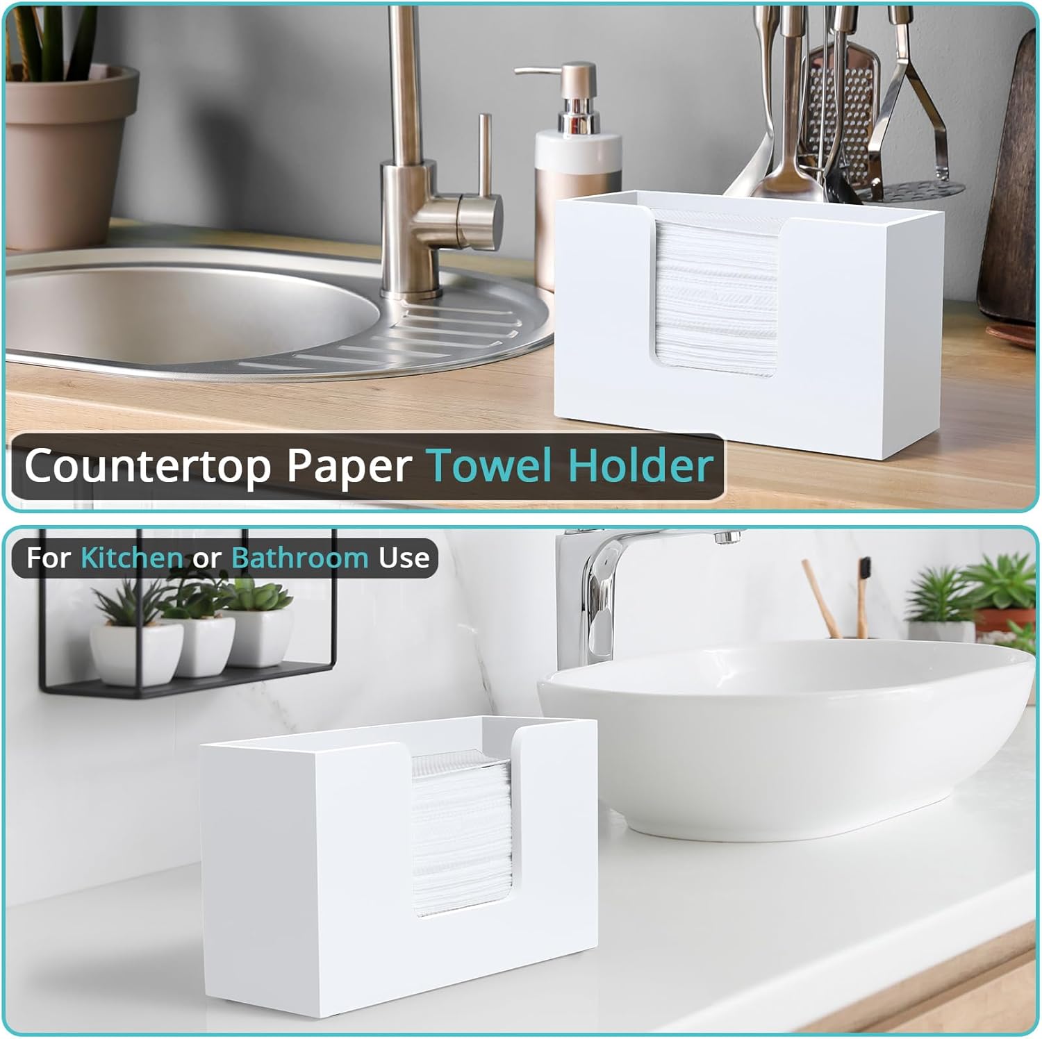 Paper Towel Dispenser Countertop, Wooden Bathroom Paper Towel Holder, White Napkin Holder for Kitchen, Countertop