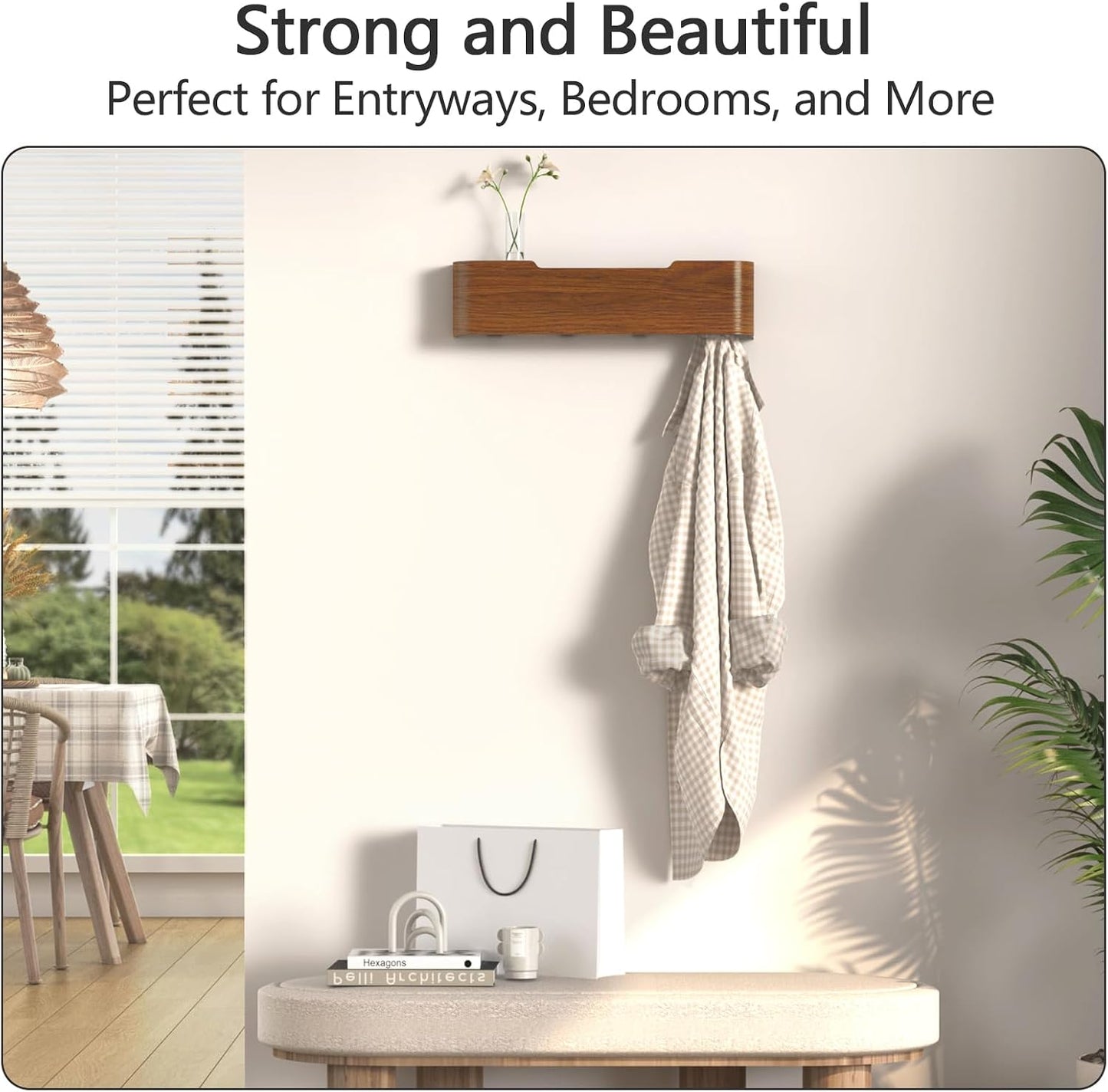 Coat Rack Wall Mount with Hidden Hooks Modern Key Holder Wood Entryway Hook with Shelf for Bedroom Kitchen Hallway