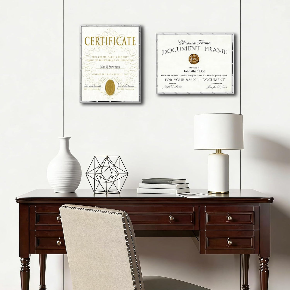 YiPinYin Silver 8.5x11'' Bamboo Detail Designs Metal Document Frame 2pack,Classy Silver Plated Certificated Frames