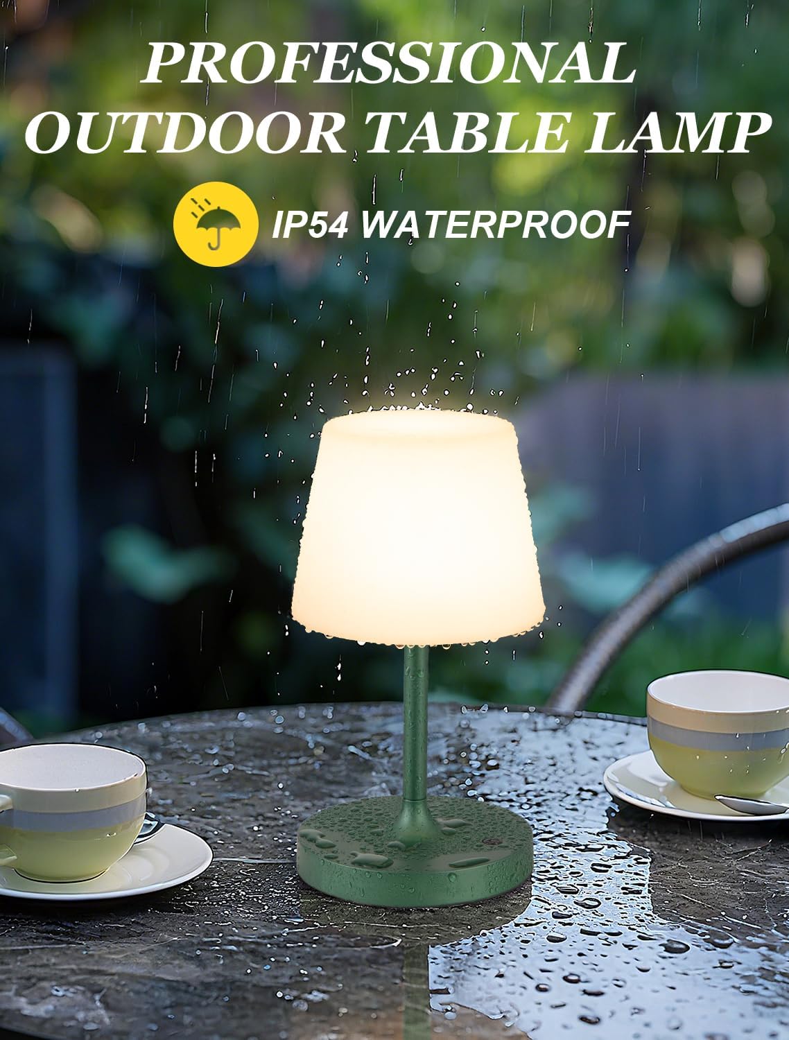 Kakanuo Green Cordless Shower Lamp Waterproof, Rechargeable Cordless Lamp with 4000mAh Battery, Touch Dimmable Table