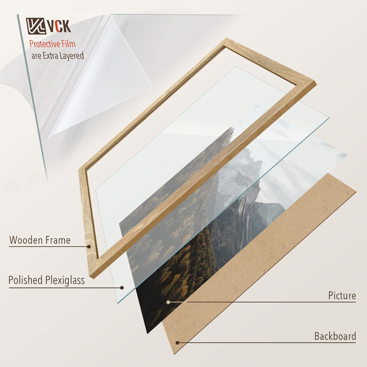 VCK 18x24 Poster Frame Set of 3, Natural Solid Wood Picture Frame with Exclusive Wood Grain, Wall Hanging