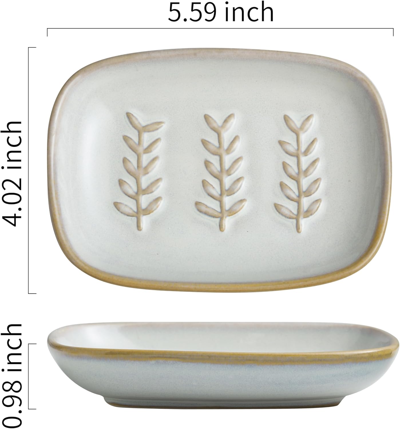 Ceramic Soap Dishes for Large Soap Bar Shampoo or Sponge / Beige / Leaf Design