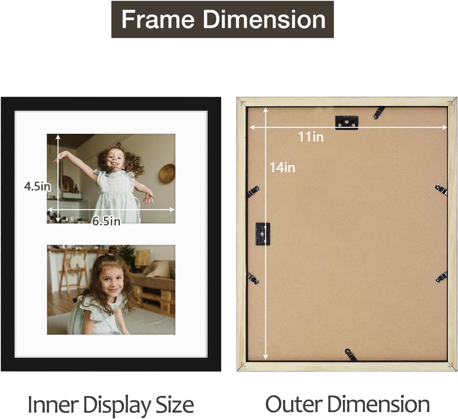 Golden State Art 11x14 Black Wood Frame - for Two 5x7 Pictures, 2 Pack | Matted to Double 5x7 Picture,Solid Wood