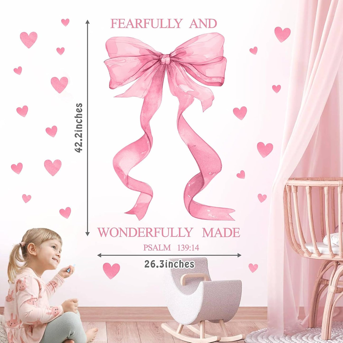 Pink Bow Wall Decor Stickers Inspirational Girls Room Wall Decals Peel and Stick / Large Pink Bow