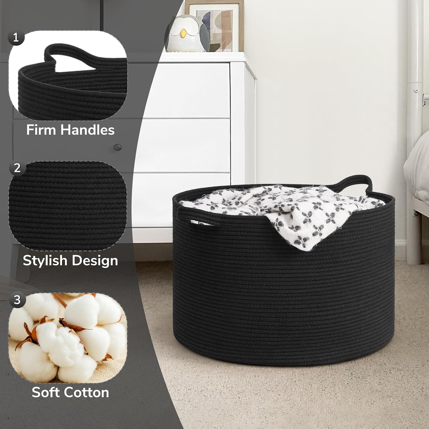 Woven Storage Baskets / Black / 19.7 x 19.7 x 12.6