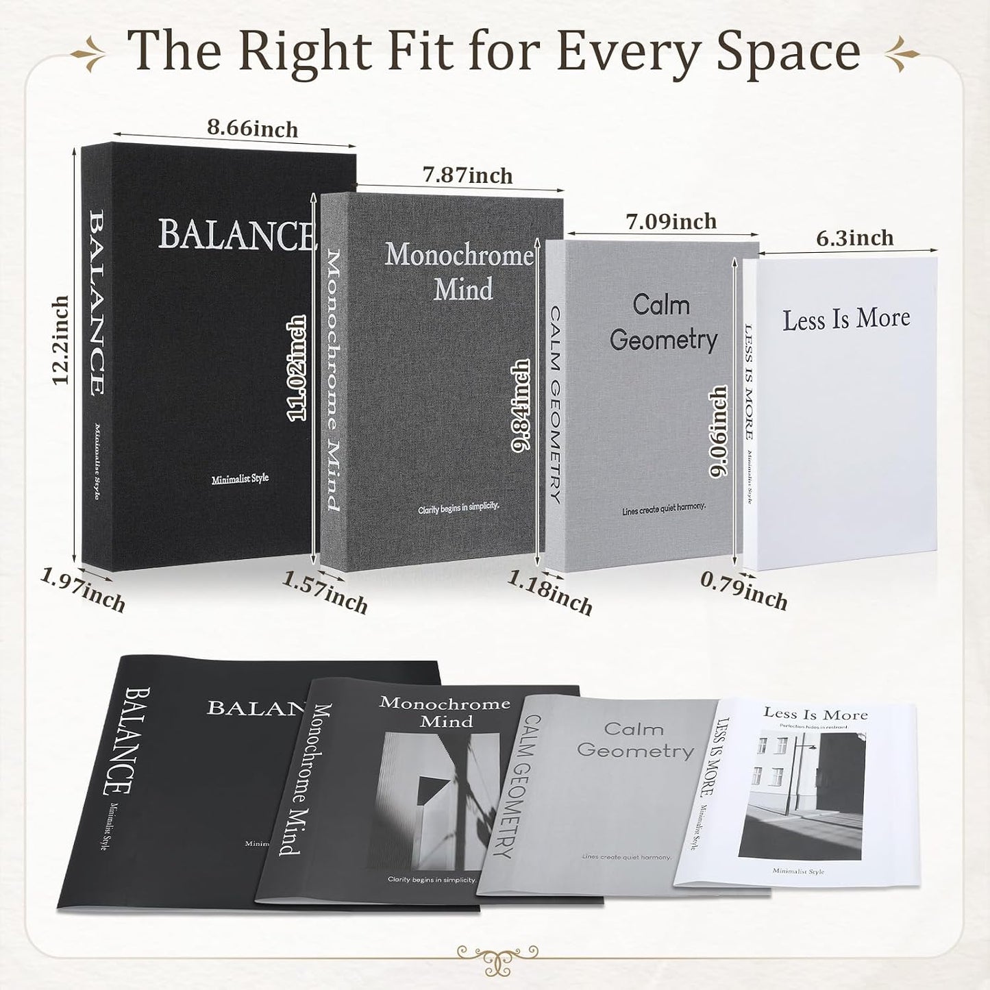 Decorative Books / Neutral / Black Gray White / Set of 8