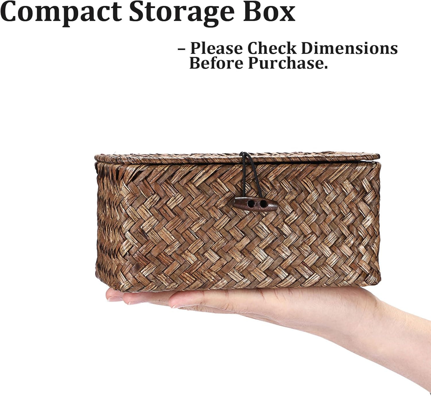 Handwoven Seagrass Basket Wicker Shelf Basket / 7.0"L x 4.3"W x 3.3"H / Coffee Color