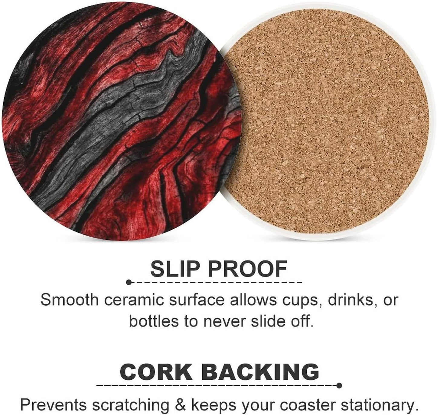 Cool Deisgn Ceramic Drink Coaster / Black Red Wood Grain